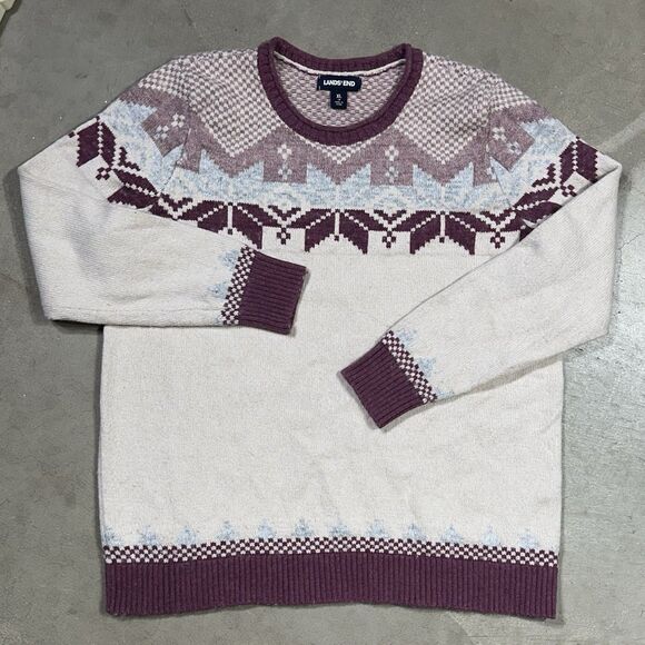 Lands End Sweater Womens Medium Cream Fair Isle Nordic Pullover Ski - Picture 3 of 9